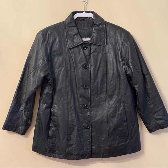 Vintage Serge Platini Milan Italy Women 2XL Black Genuine Leather Classic Jacket - Picture 1 of 6